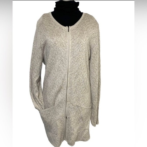 Nicole Miller Minimalist Neutral Tan Cotton Blend Zippered Cardigan Sweater XL - Picture 1 of 13